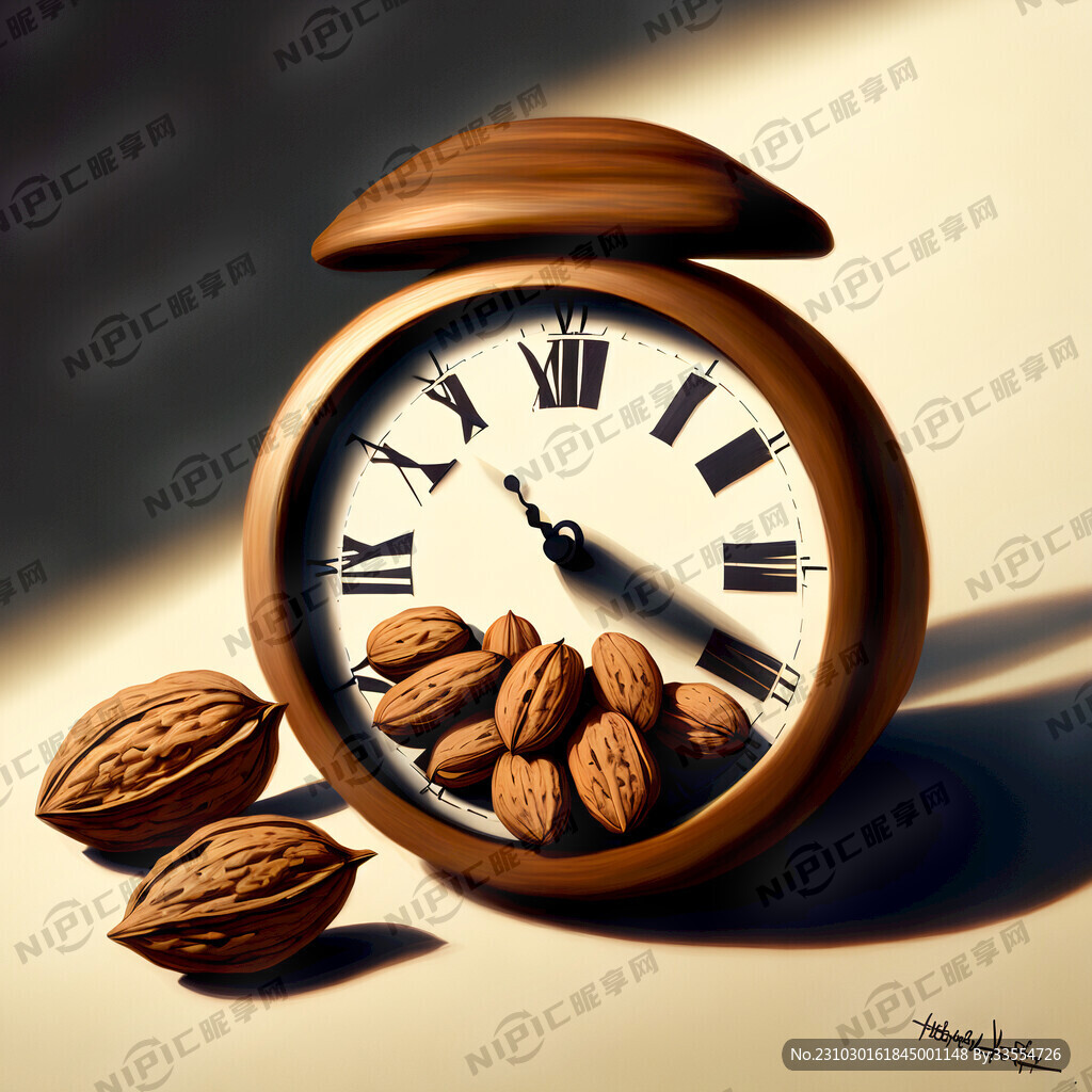 一颗颗坚果 围成一个时钟的造型