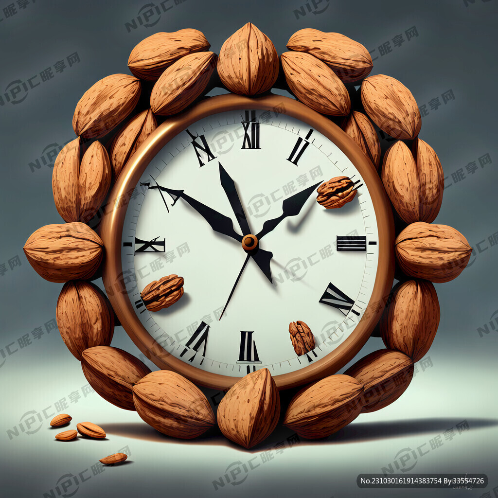 一颗颗坚果 围成一个时钟的造型