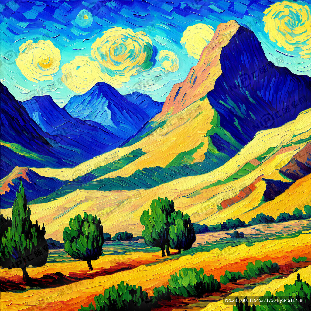 油画场景 大山风景