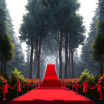 树林里撘建演唱舞台一条红毯路