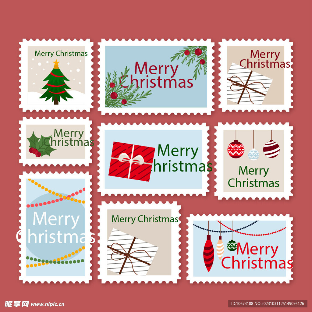 手绘圣诞邮票
