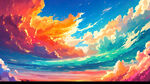 色彩缤纷鲜艳水动态天空画