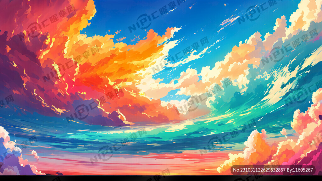 色彩缤纷鲜艳水动态天空画