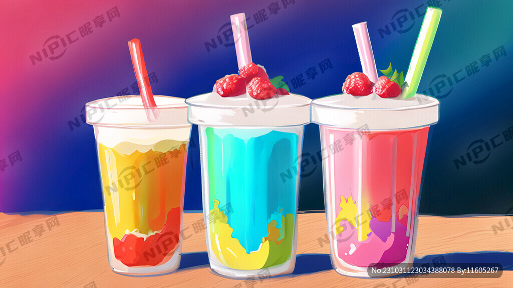 色彩缤纷鲜艳奶茶动态画