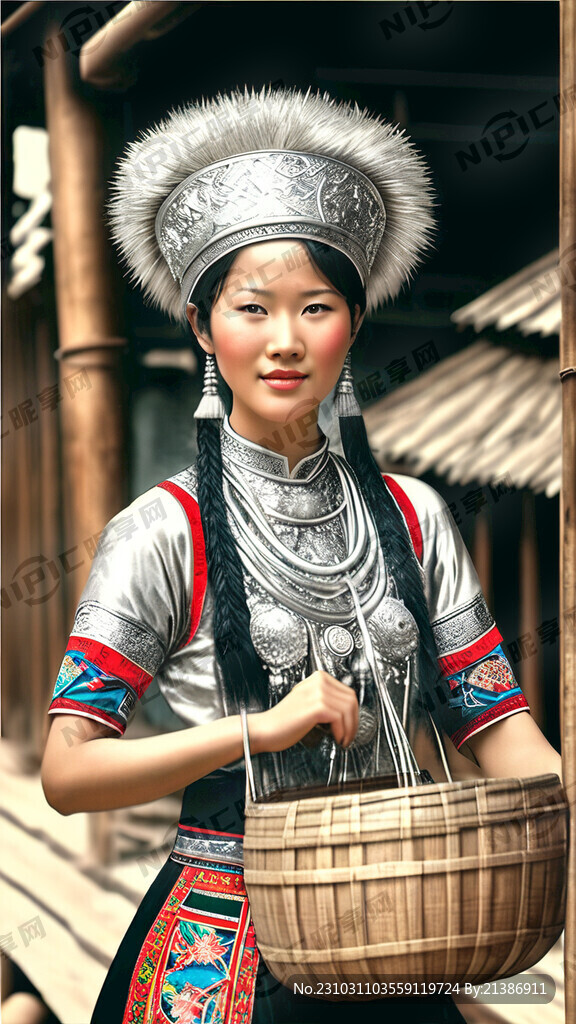 复古苗族美少女 穿着银饰盛装
