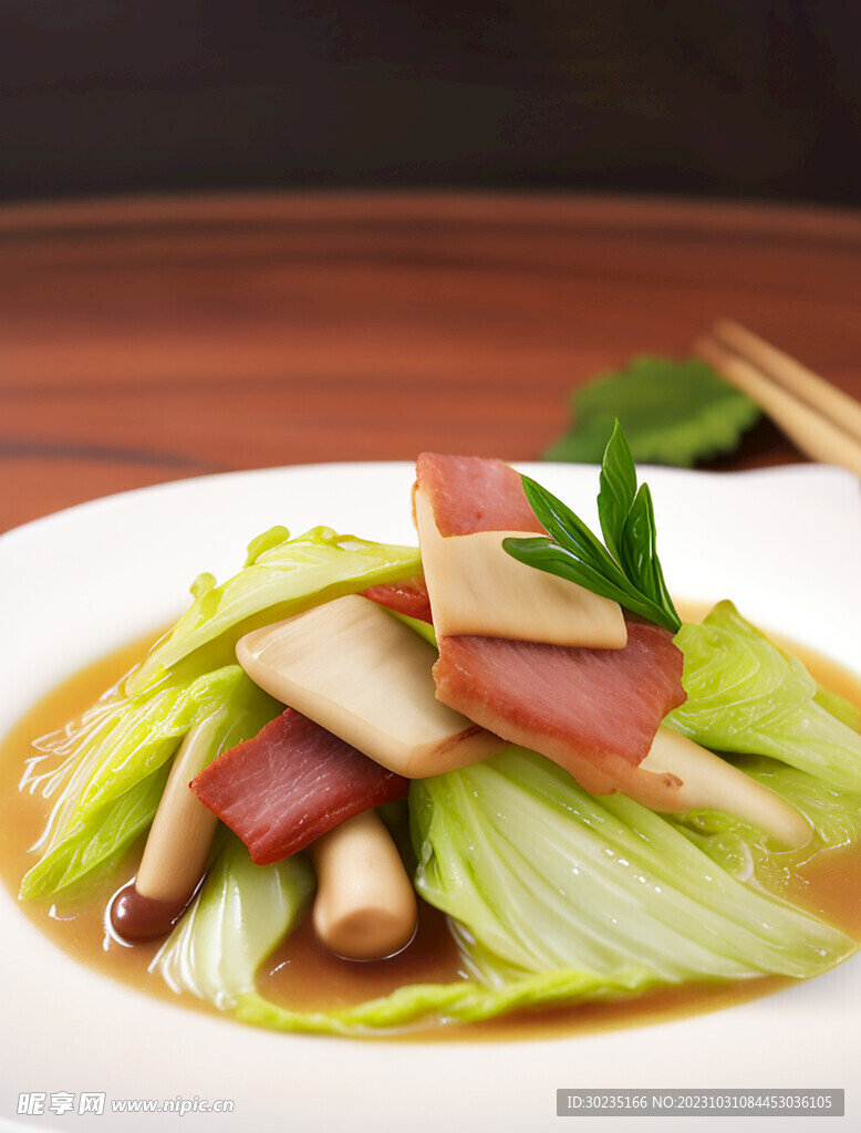 白菜茨菇炒咸肉