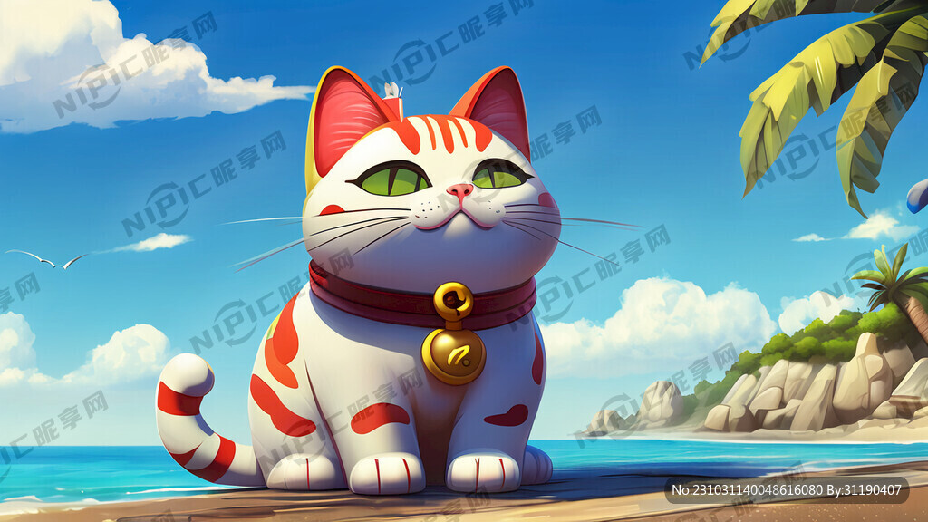 海边可爱卡通巨型招财猫