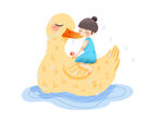 儿童骑鸭子插画