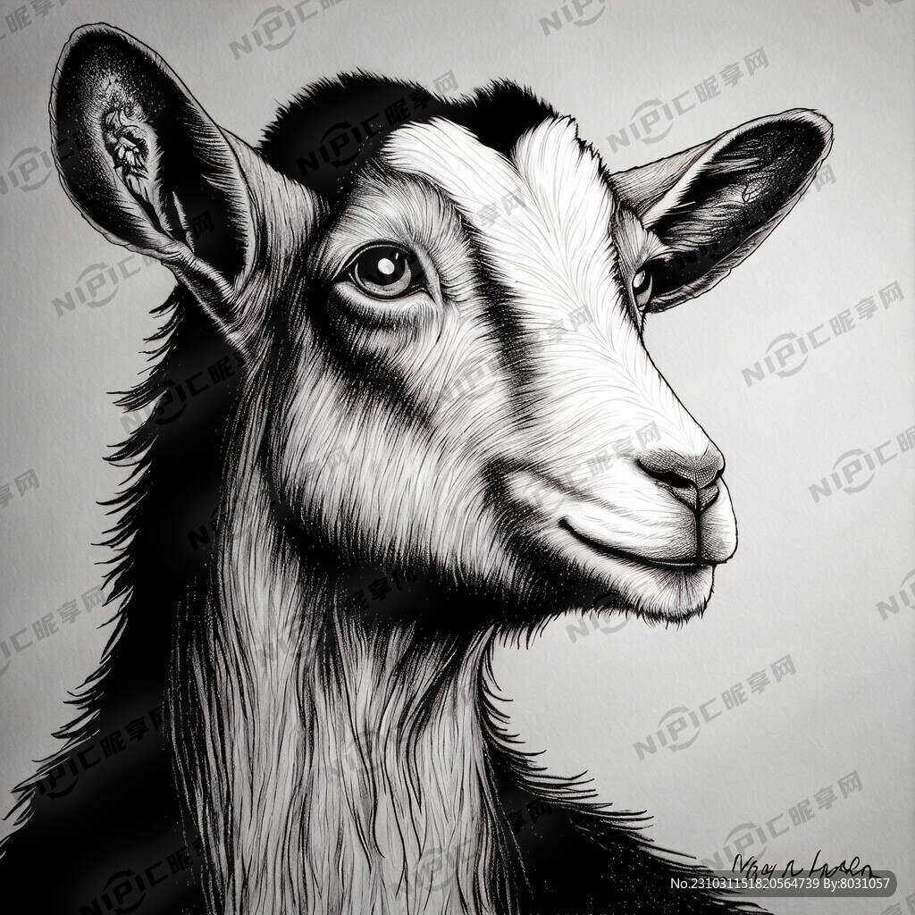 母山羊 自然 黑底 钢笔画 胖