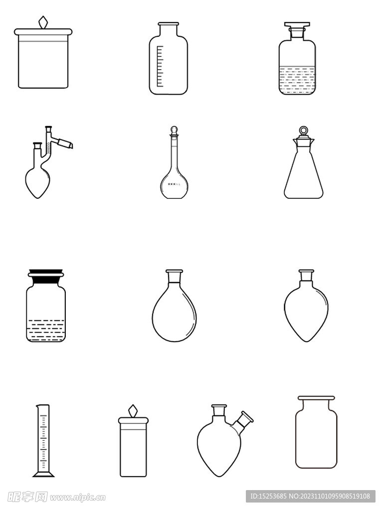 化学实验杯与瓶线性风标签图标