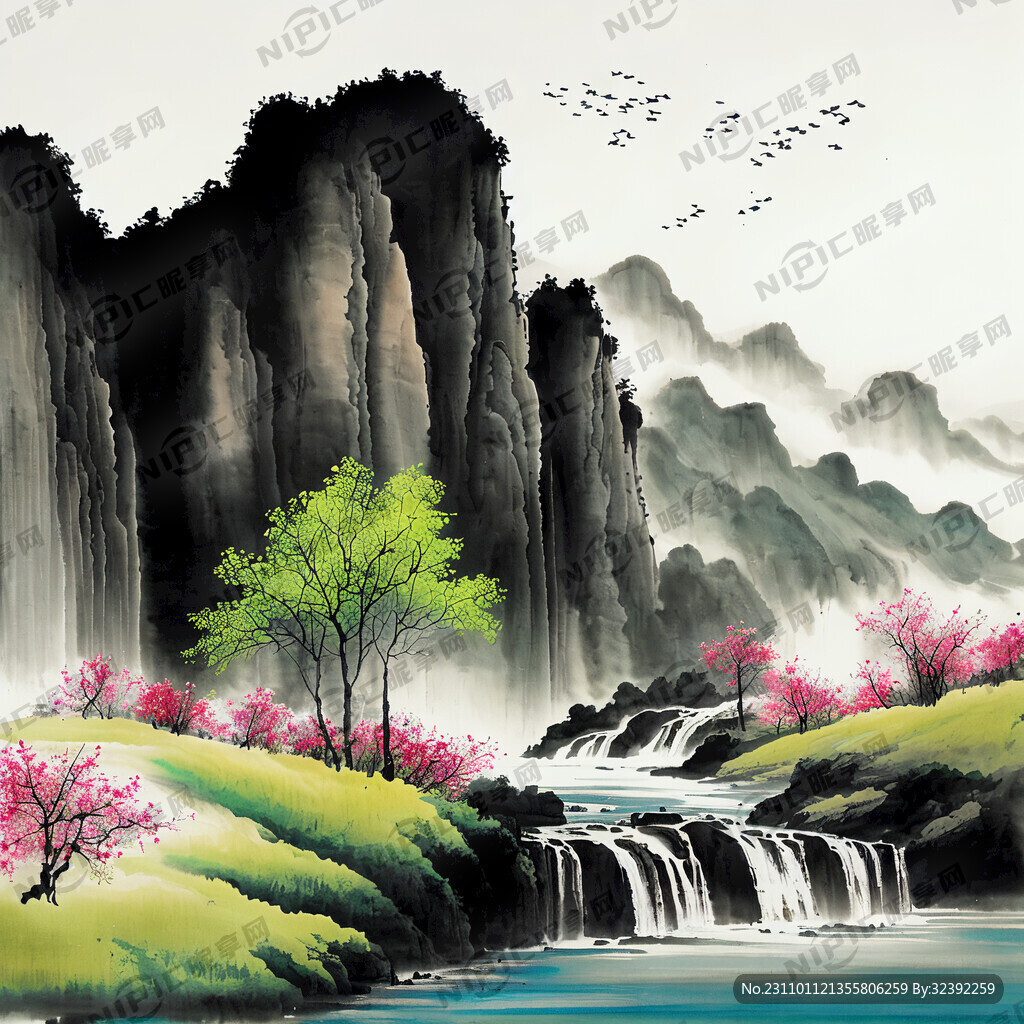 瀑布河流 平原草地 自然风光