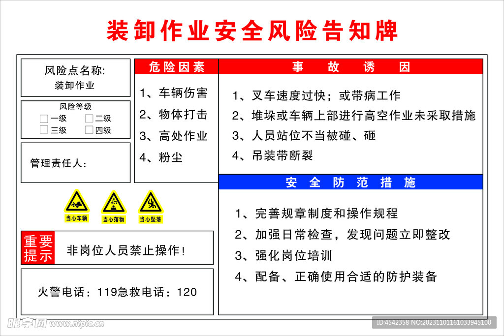 装卸作业安全风险告知牌