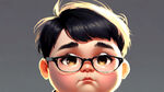 胖胖的阳光男孩，带着眼镜，眼睛小小，黑色短发