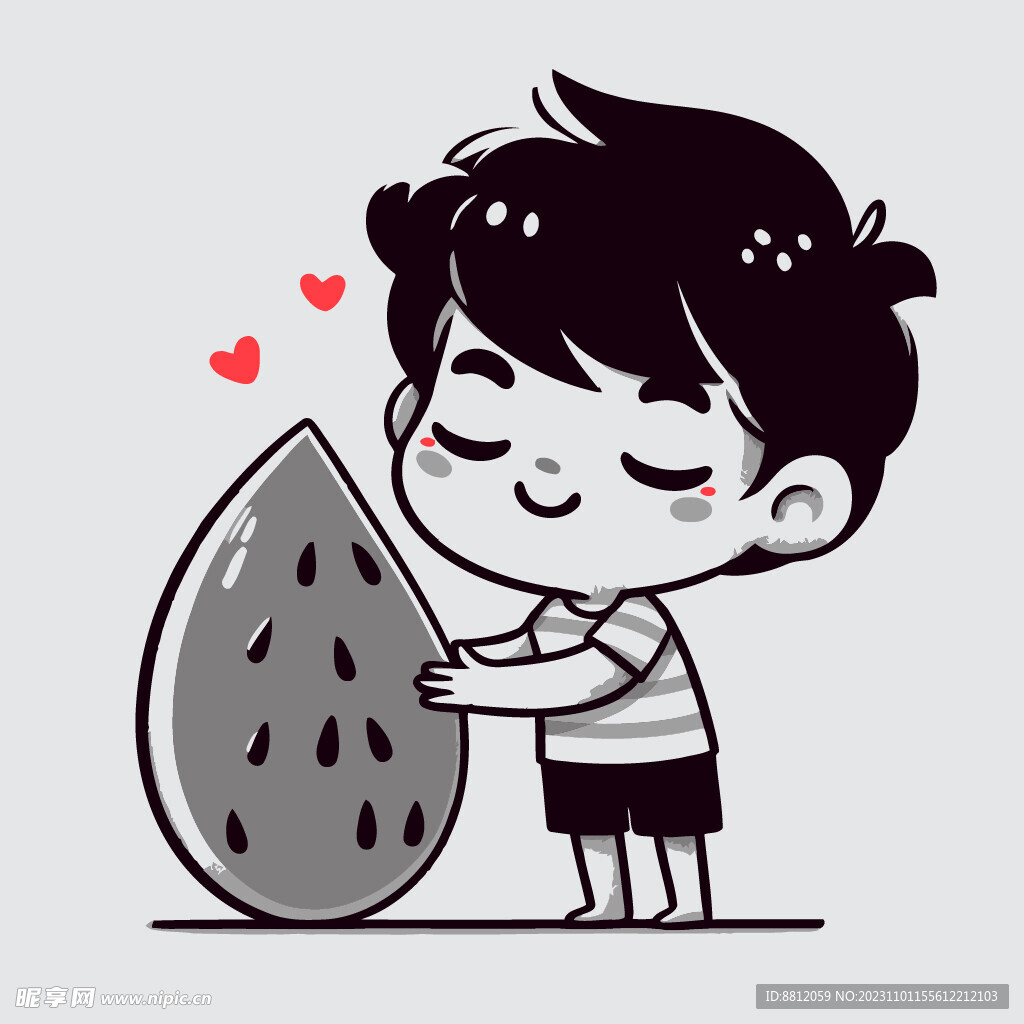 儿童与西瓜扁平设计