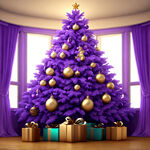 3D紫色圣诞树正面全景