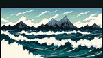 山川大海，气势磅礴，漫画风格