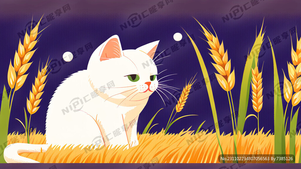 猫咪 白色 小麦苗 吃小麦苗