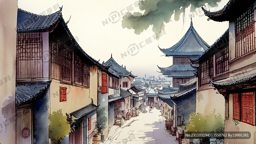 繁华的唐朝小镇 鸟瞰图