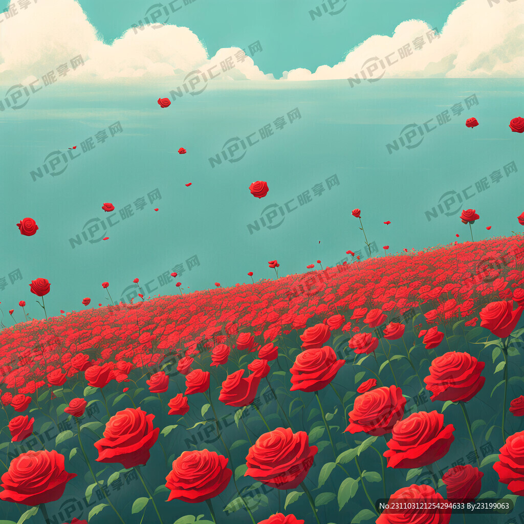 红色玫瑰花花海插画
