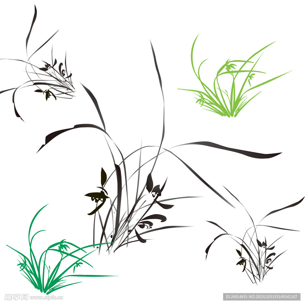 矢量手绘水墨兰花