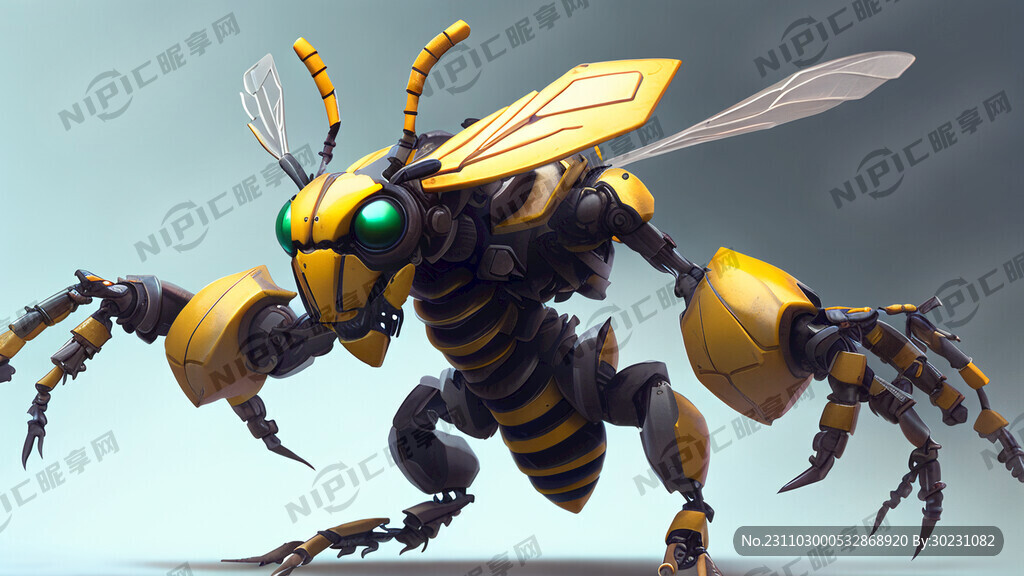 战斗姿势的机械黄蜂