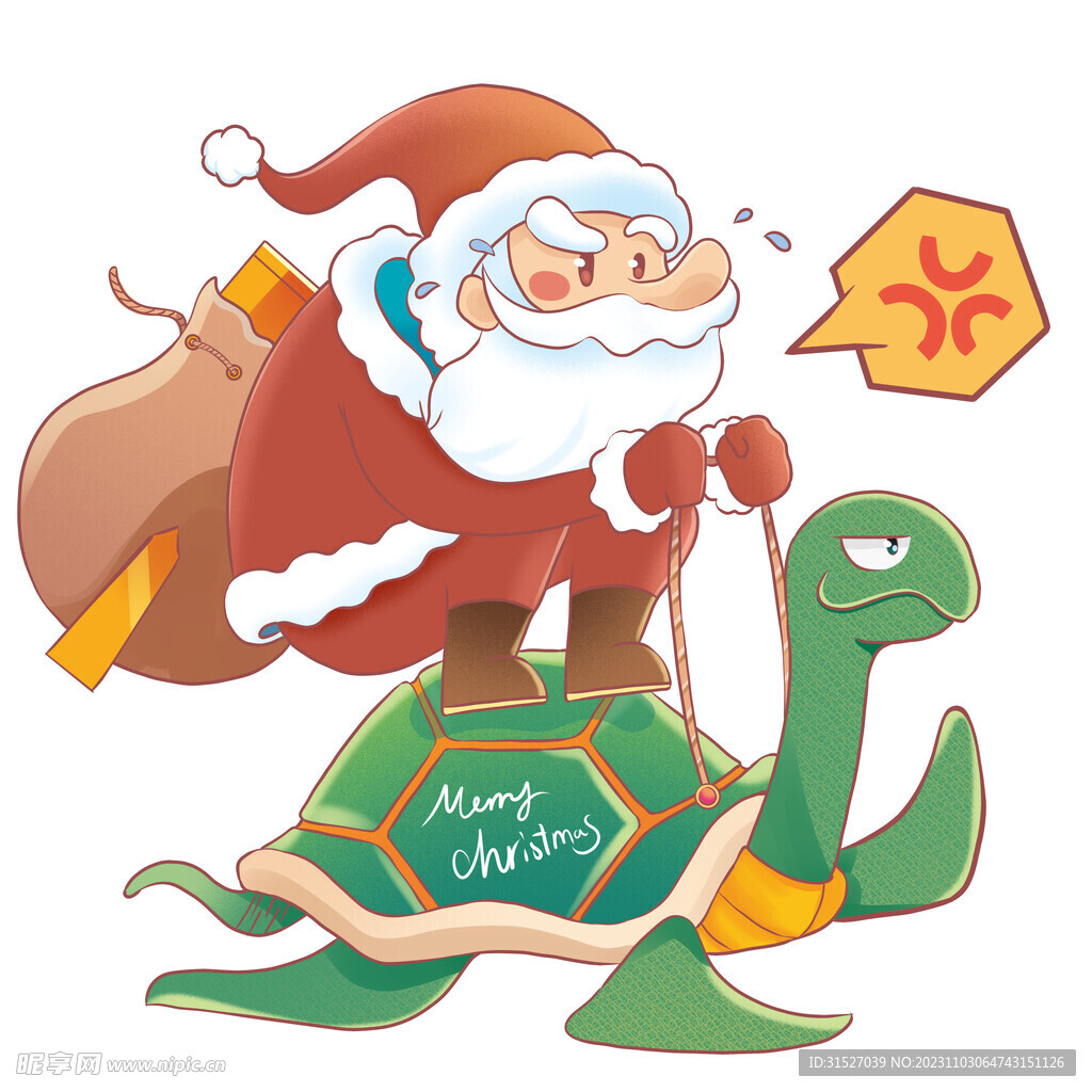 圣诞老人乌龟插画