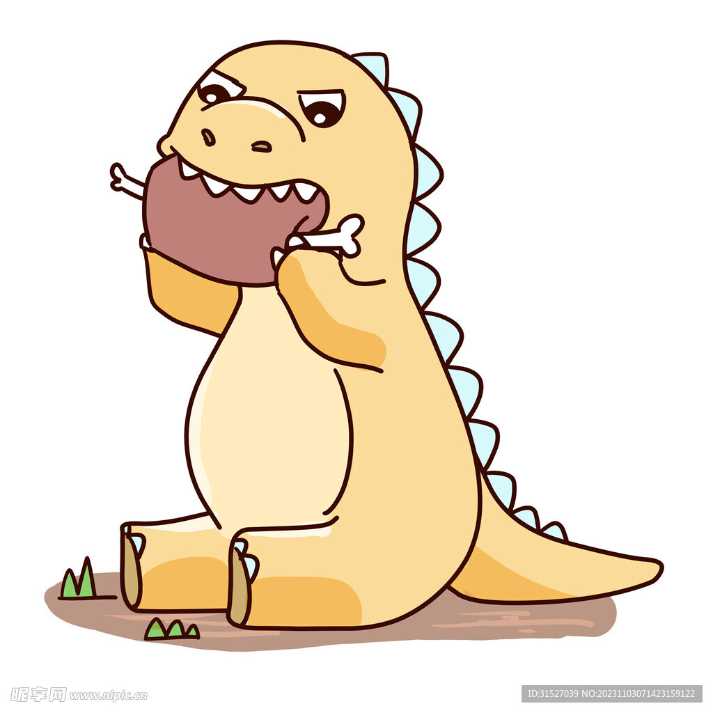 恐龙吃肉卡通插画