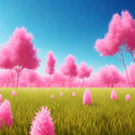 真实的粉色猫草地蓝天暖色调