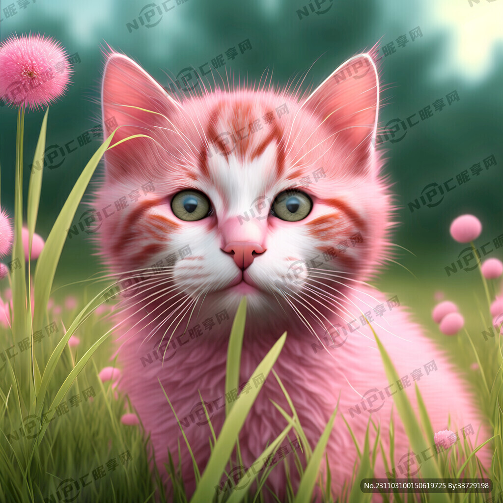 真实的可爱的猫草地暖色调粉色