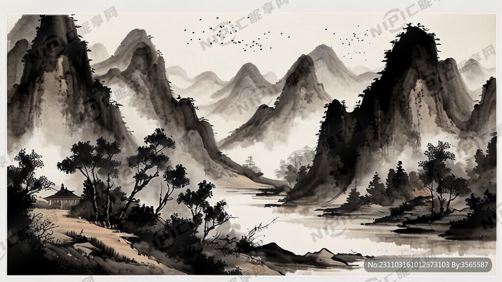 山谷 中国风 中国画 山水