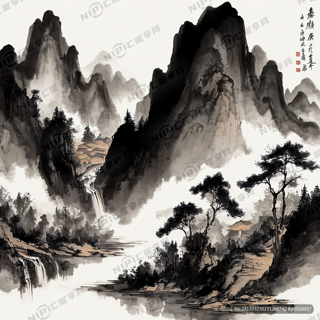 山谷 中国风 中国画 山水