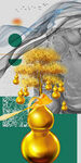 金色葫芦发财树水彩艺术挂画