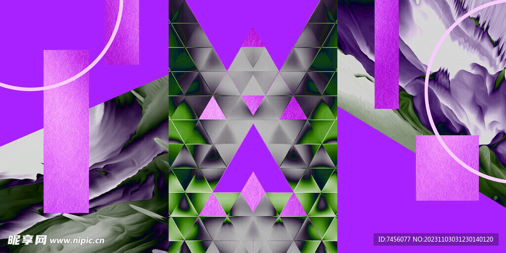 紫色抽象形状艺术三联挂画