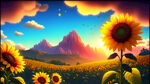 游戏梦幻唯美自然风景，超高清，太阳照射着向日葵，飘渺电影般环境，明亮清晰