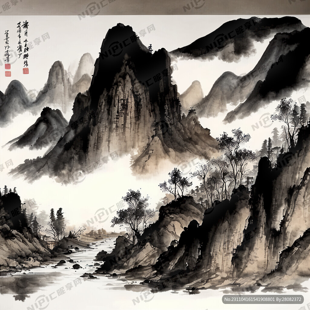 山谷 中国风 中国画 山水