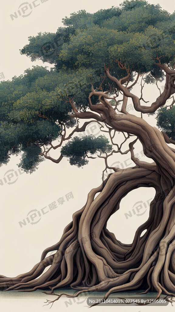 老榕树 枝繁叶茂 国风插画