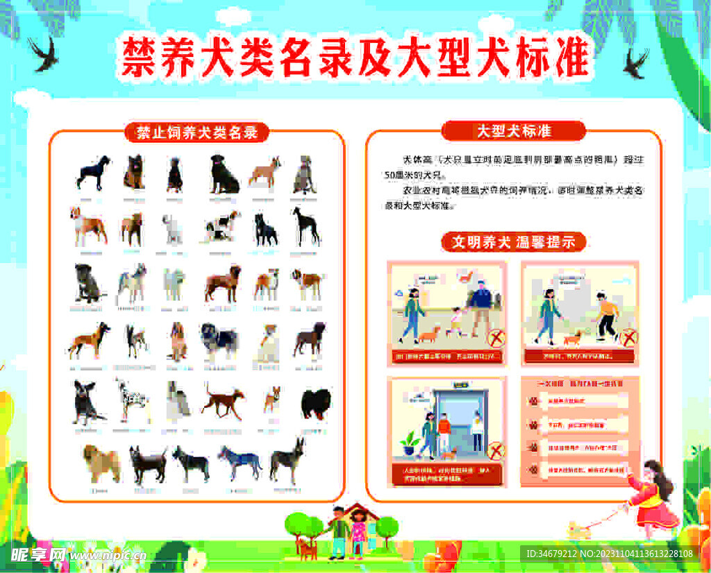 禁养犬名录及大型犬标准展板