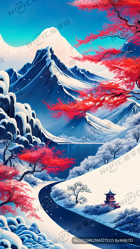 滑雪梦幻唯美新中式风景 超高清