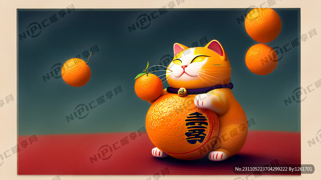 喜庆招财猫抱着橘子