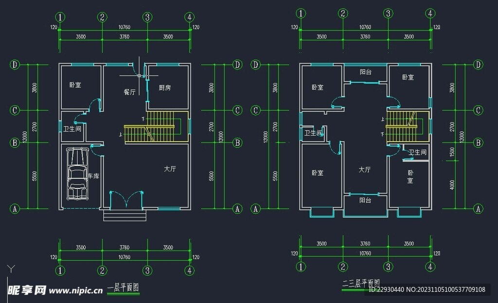 11米x12米二层别墅户型图