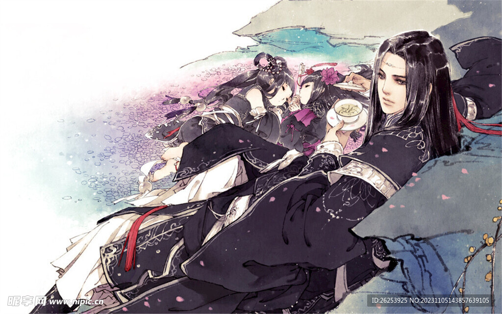手绘插图 古风 