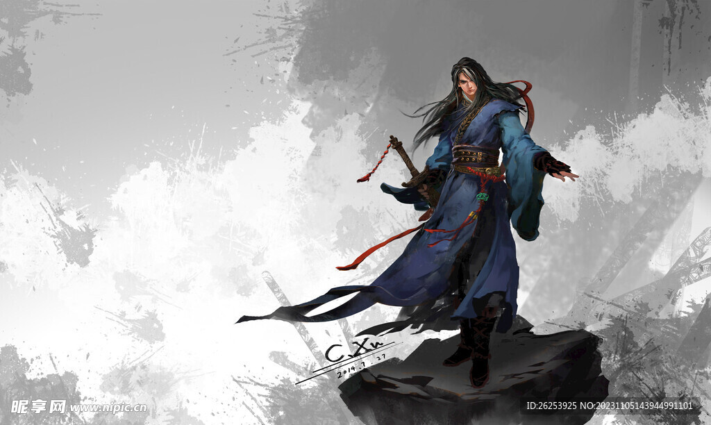 手绘插图 古风 