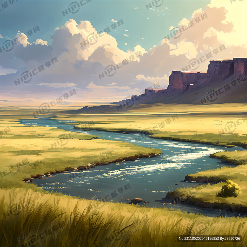 草原图形  有河流