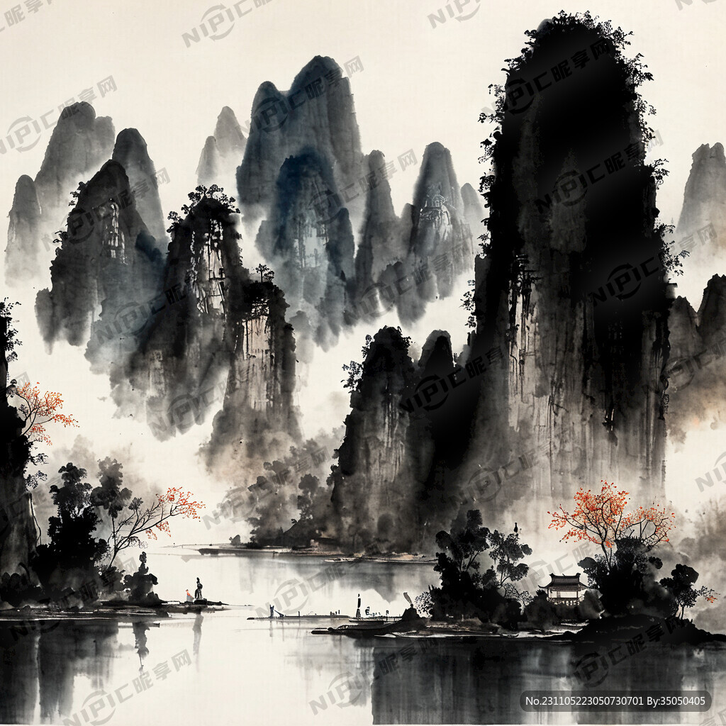 桂林山水 象鼻山国画