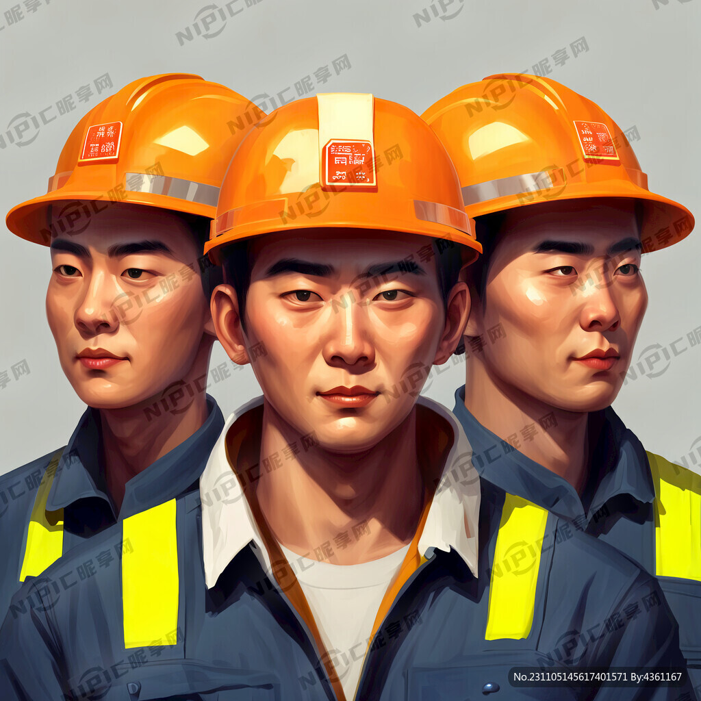 6个正脸带安全帽工人