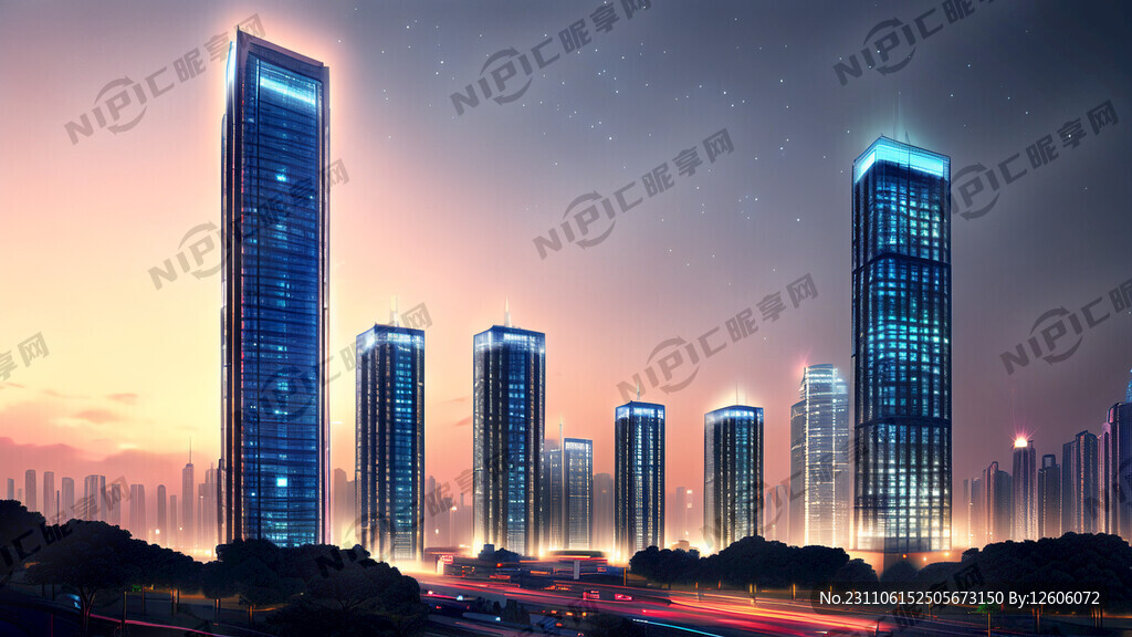 繁荣的高楼大厦夜景