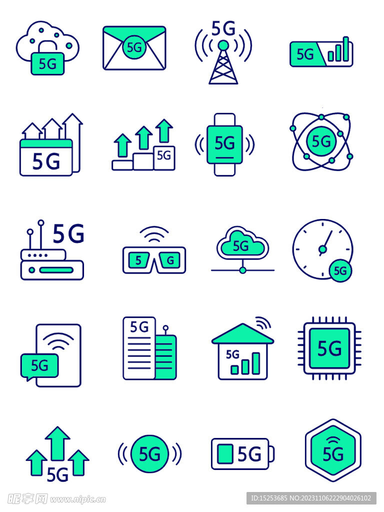 5G科技简约风标签图标免扣