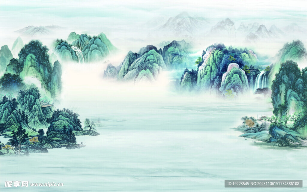 彩色水墨山水
