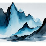 淡蓝色冰山  中国画 山峰有弧度