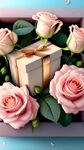 梦幻场景 华美礼盒 玫瑰环绕，莫兰迪色系，柔和
